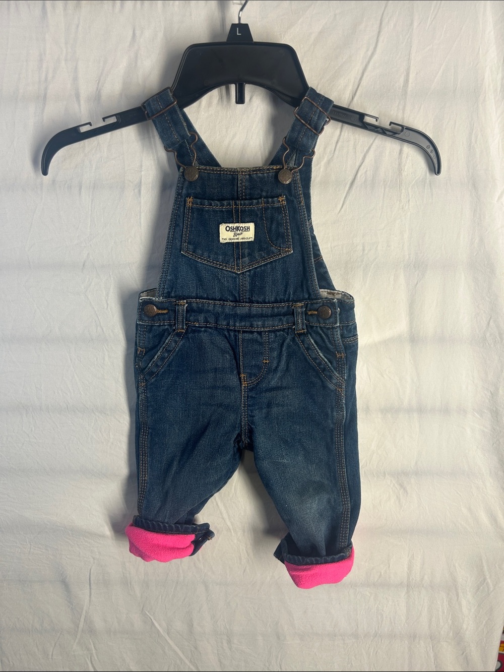 OshKosh B'gosh Dark Blue Denim Overalls with Pink lining